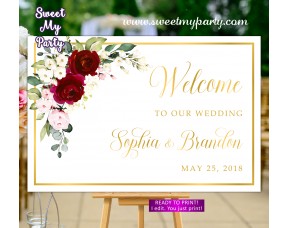 Burgundy Wedding Welcome Sign,Ivory Wedding Welcome sign,(124aw)